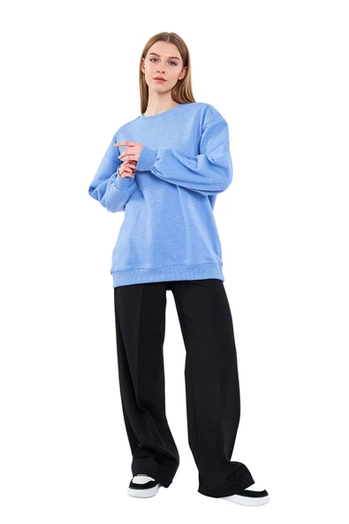 Mavi Kadın Pamuklu Oversize Basic Bisiklet Yaka Sweatshirt ürün görseli