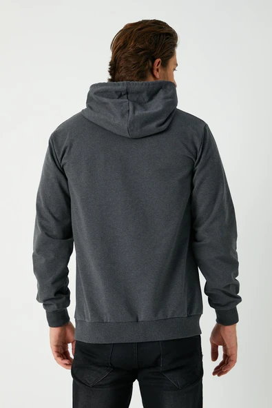 Antrasit Erkek Kapüşonlu Kanguru Cepli Sweatshirt - 6