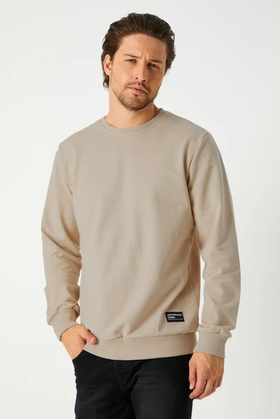 mmetalic Erkek Basic Bisiklet Yaka Bej weatshirt
