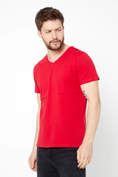 Erkek Pamuklu Kısa Kollu V Yaka T-shirt - 2