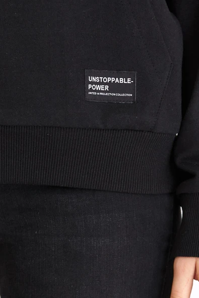 Kadın Siyah Kapüşonlu Basic Örme Sweatshirt - Resim 5