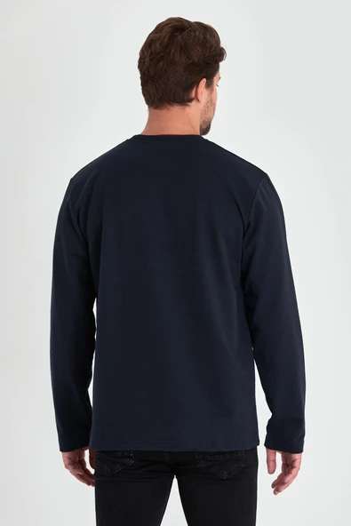 Erkek Lacivert Çift Bisiklet Yaka Standart Rahat Kesim Sweatshirt MTLCE68-LACİVERT - 5