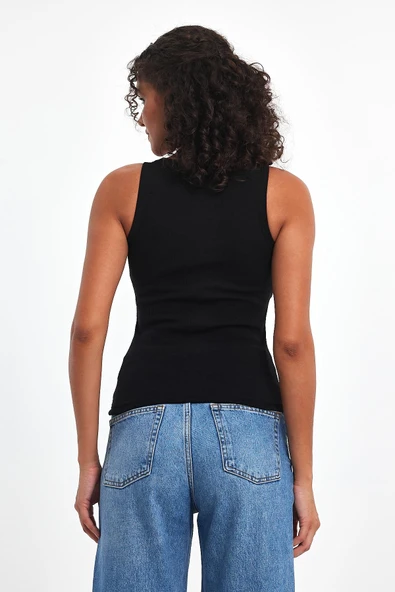 Fitilli Siyah Crop Havuz Yaka Sıfır Kol Pamuklu 3'lü Kadın Atlet MTLCB92 - Resim 6