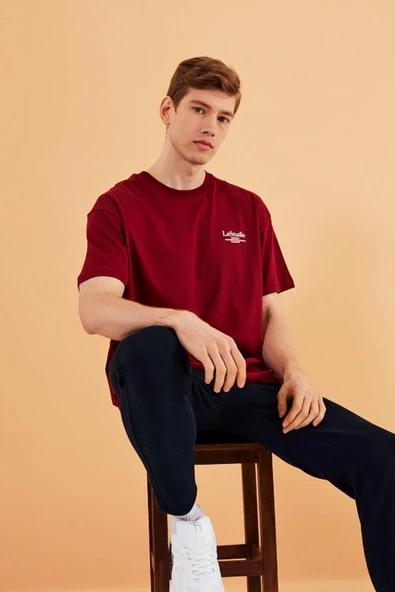 Leo Erkek Oversize Tshirt %100 Pamuk Bisiklet Yaka Baskı Detaylı Basic Tişört MTLCE86 - Resim 5