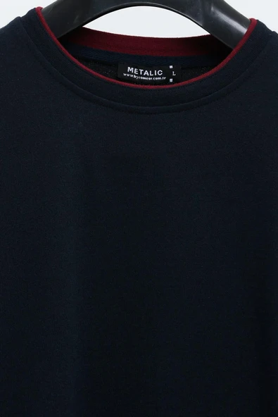 Erkek Lacivert Çift Bisiklet Yaka Baskı Detaylı Standart Rahat Kesim Sweatshirt - Resim 4