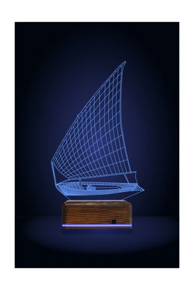 TahtaModa 3d Ilizyon Led Lamba Masa Gece Lambası 16 Renk Kumandalı Denizci Yelkenli Gemi - 6