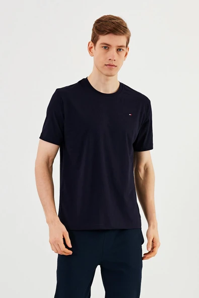 Erkek 3'lü Bisiklet Yaka T-shirt %100 Pamuk Nakış Detaylı Basic Siyah-Lacivert-Antrasit Tişört - Resim 4