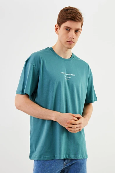 Leo Erkek Oversize Tshirt %100 Pamuk Bisiklet Yaka Baskı Detaylı Basic Tişört MTLCE84 - Resim 3