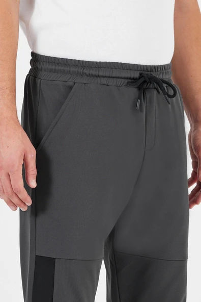 Erkek Antrasit Standart Fit Normal Kesim Paça Ribanalı Cepli Rahat Jogger Eşofman Altı MTLCE101 - 3