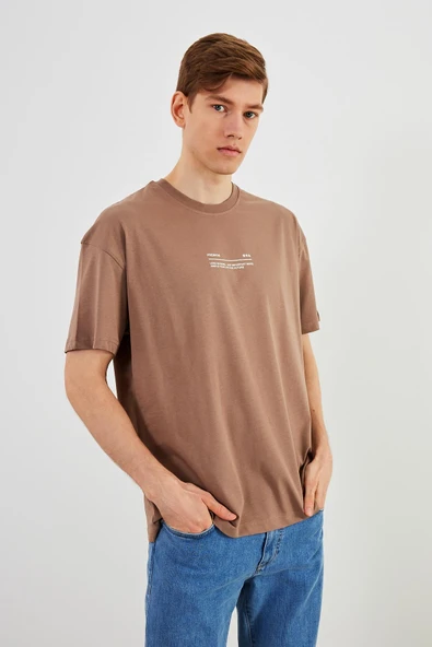 Leo Erkek Oversize Tshirt %100 Pamuk Bisiklet Yaka Baskı Detaylı Basic Tişört - Resim 3