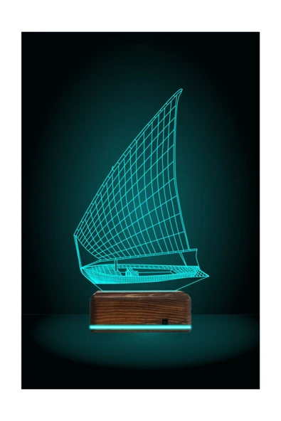 TahtaModa 3d Ilizyon Led Lamba Masa Gece Lambası 16 Renk Kumandalı Denizci Yelkenli Gemi - 2