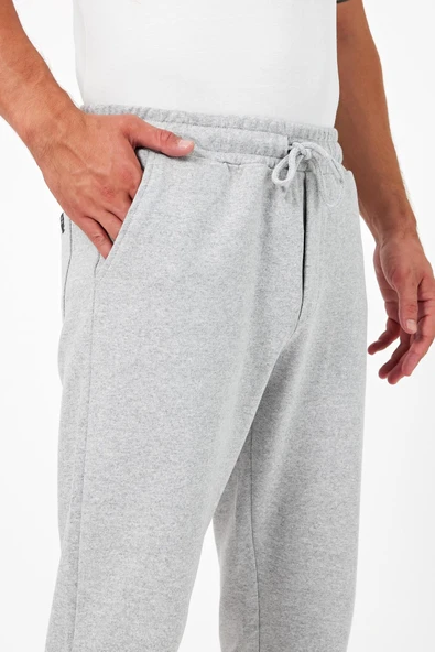 Kalın Gri Erkek Eşofman Altı Jogger Arka Cepli Paça Lastikli Regular Fit Şardonsuz - 5