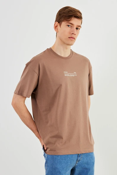 Leo Erkek Oversize Tshirt %100 Pamuk Bisiklet Yaka Baskı Detaylı Basic Tişört - Resim 5