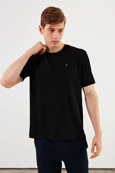 Erkek Bisiklet Yaka T-shirt %100 Pamuk Nakış Detaylı Basic Siyah Tişört MTLCE89 ürün görseli