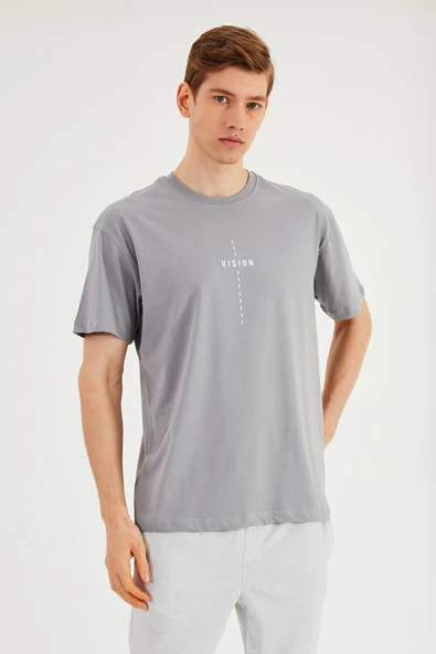 Leo Erkek Oversize Tshirt %100 Pamuk Bisiklet Yaka Baskı Detaylı Basic Tişört MTLCE87 - 2