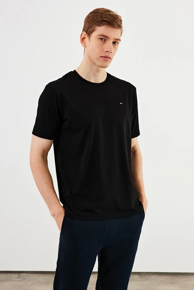 Erkek Bisiklet Yaka T-shirt %100 Pamuk Nakış Detaylı Basic Siyah Tişört MTLCE89 - 5