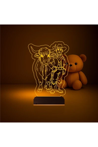Kirppi 3d Lamba Çocuk Odası İnek Kovboy Masa Gece Lambası - 2