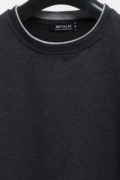 Erkek Antrasit Çift Bisiklet Yaka Baskı Detaylı Standart Rahat Kesim Sweatshirt - 4