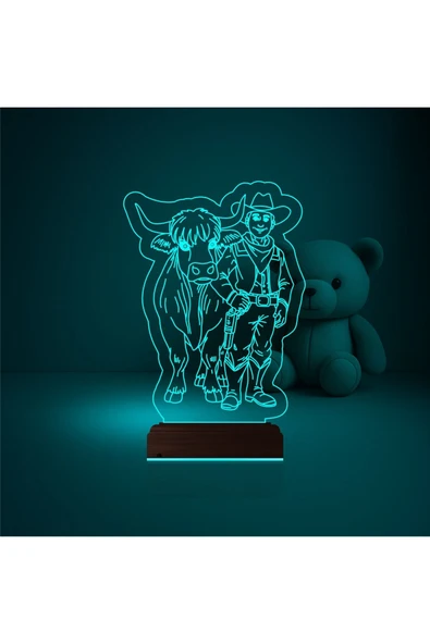Kirppi 3d Lamba Çocuk Odası İnek Kovboy Masa Gece Lambası - 1