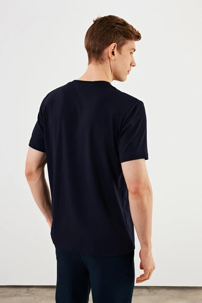 Erkek Bisiklet Yaka T-shirt %100 Pamuk Nakış Detaylı Basic Lacivert Tişört MTLCE89 - 7