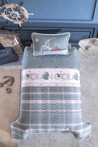 Clasy Ranforce Yatak Örtüsü Tek Kişilik Pink Ocean Mavi ürün görseli