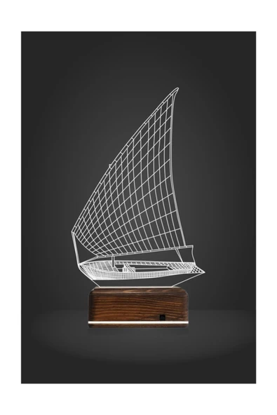 TahtaModa 3d Ilizyon Led Lamba Masa Gece Lambası 16 Renk Kumandalı Denizci Yelkenli Gemi - 3