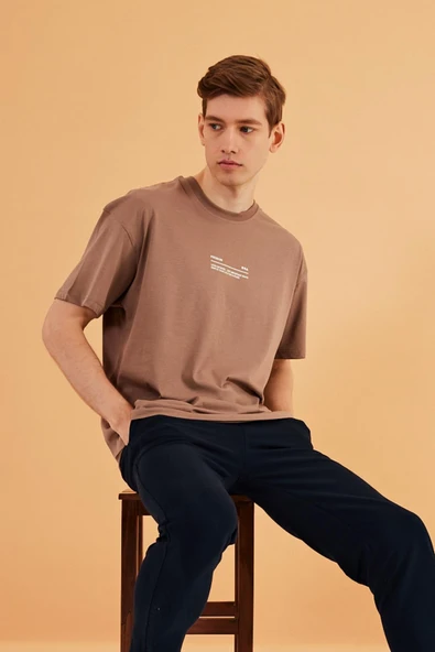 Leo Erkek Oversize Tshirt %100 Pamuk Bisiklet Yaka Baskı Detaylı Basic Tişört - Resim 6