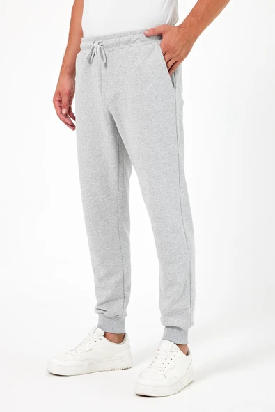 Kalın Gri Erkek Eşofman Altı Jogger Arka Cepli Paça Lastikli Regular Fit Şardonsuz - Resim 3