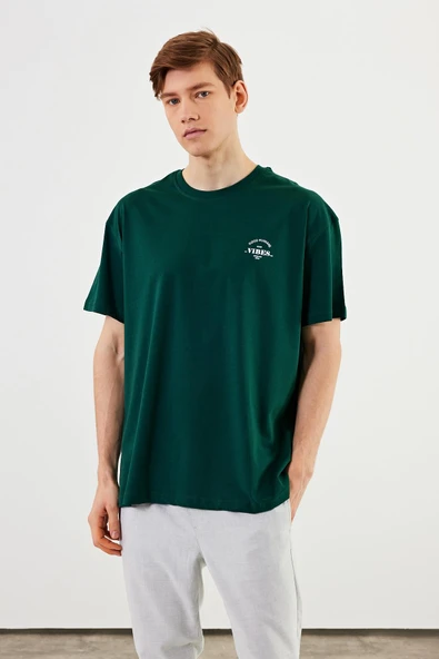 Leo Erkek Oversize Tshirt %100 Pamuk Bisiklet Yaka Baskı Detaylı Basic Tişört MTLCE77 - Resim 2
