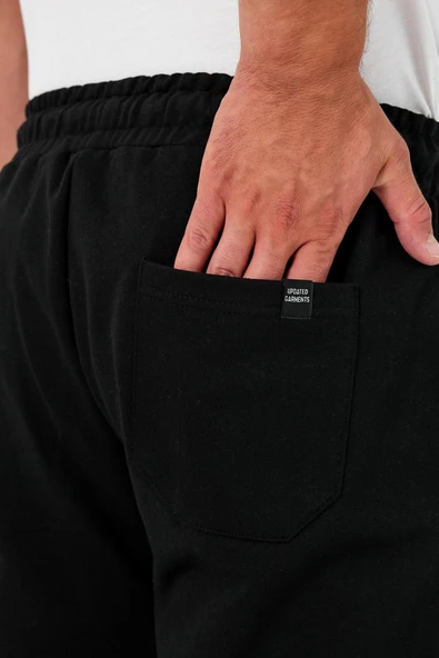 Kalın Siyah Erkek Eşofman Altı Jogger Arka Cepli Paça Lastikli Regular Fit Şardonsuz - Resim 6