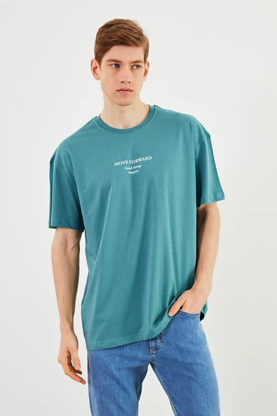 Leo Erkek Oversize Tshirt %100 Pamuk Bisiklet Yaka Baskı Detaylı Basic Tişört MTLCE84