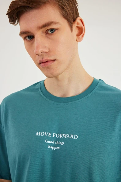 Leo Erkek Oversize Tshirt %100 Pamuk Bisiklet Yaka Baskı Detaylı Basic Tişört MTLCE84 - Resim 6