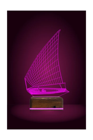 TahtaModa 3d Ilizyon Led Lamba Masa Gece Lambası 16 Renk Kumandalı Denizci Yelkenli Gemi - 5