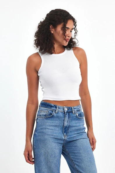 Fitilli Siyah Crop Halter Yaka Sıfır Kol Pamuklu 3'lü Kadın Atlet - Resim 12