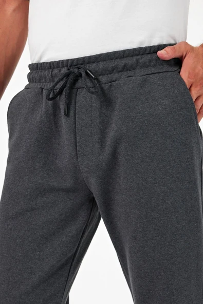 Kalın Antrasit Erkek Eşofman Altı Jogger Arka Cepli Paça Lastikli Regular Fit Şardonsuz - 3
