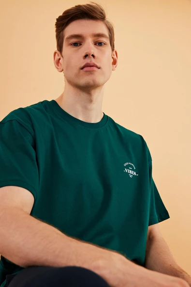 Leo Erkek Oversize Tshirt %100 Pamuk Bisiklet Yaka Baskı Detaylı Basic Tişört MTLCE77 - Resim 6