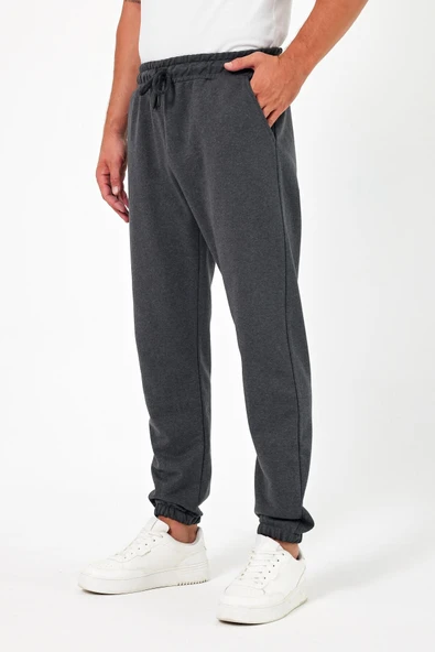 Kalın Siyah-Antrasit Erkek 2'li Eşofman Altı Jogger Arka Cepli Lastik Paça Regular Fit Şardonsuz - Resim 3