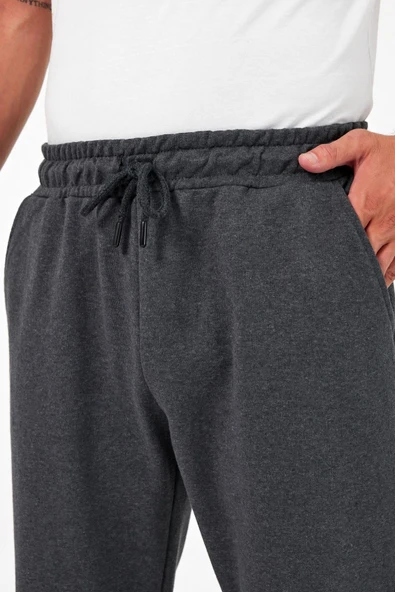 Kalın Antrasit Erkek Eşofman Altı Jogger Arka Cepli Lastik Paça Regular Fit Şardonsuz - Resim 2