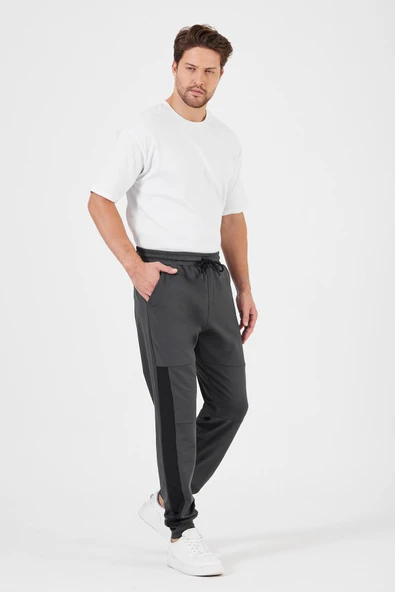 Erkek Antrasit Standart Fit Normal Kesim Paça Ribanalı Cepli Rahat Jogger Eşofman Altı MTLCE101 - 2