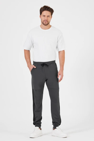 Erkek Antrasit Standart Fit Normal Kesim Paça Ribanalı Cepli Rahat Jogger Eşofman Altı MTLCE101 - 1