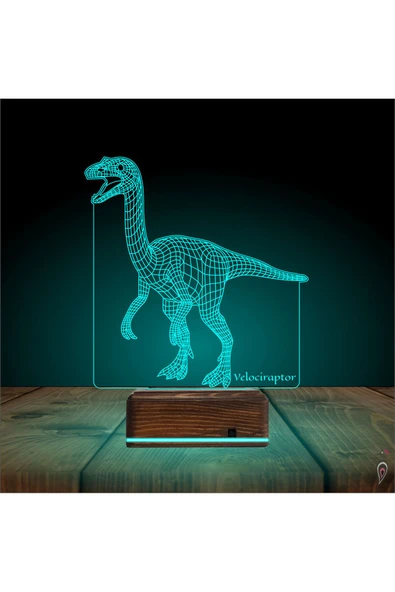 Kirppi 3d Lamba Dinozor Velociraptor Masa Gece Lambası - 3