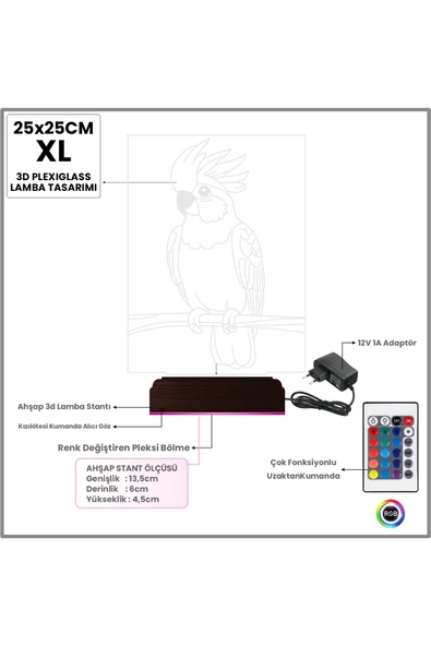 Kirppi 3d Lamba Kakadu Papağan Pet Shop Masa Gece Lambası - 7