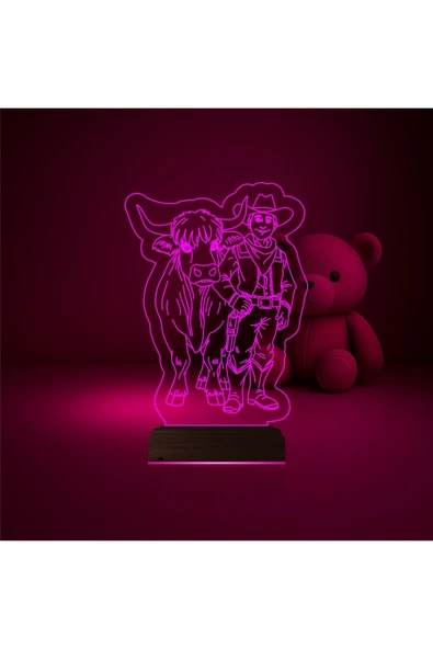 Kirppi 3d Lamba Çocuk Odası İnek Kovboy Masa Gece Lambası - 6