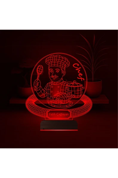 Kirppi 3d Lamba Chef Şef Aşçı Erkek Kişiye Özel Masa Gece Lambası KRPP3DK372 - 5