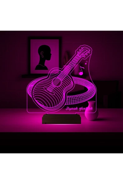Kirppi 3d Lamba Klasik Gitar Enstrüman Gitarist Hediye Kişiye Özel Masa Gece Lambası KRPP3DK377 - 4