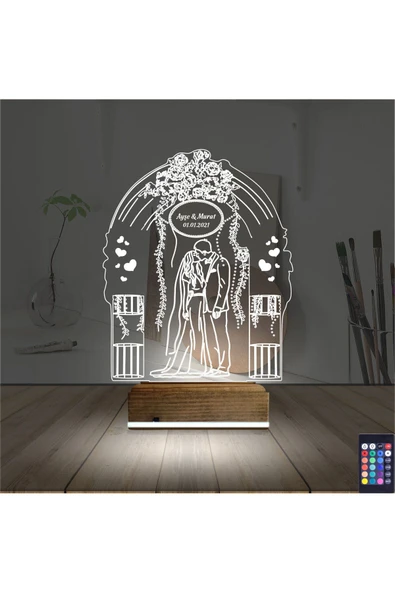 Kirppi 3d Lamba Gelin Damat Yıldönümü Kişiye Özel Masa Gece Lambası - 2