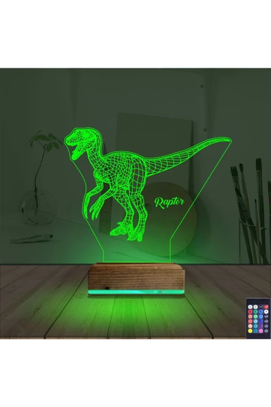 Kirppi 3d Lamba Dinozor Raptor Masa Gece Lambası - 6
