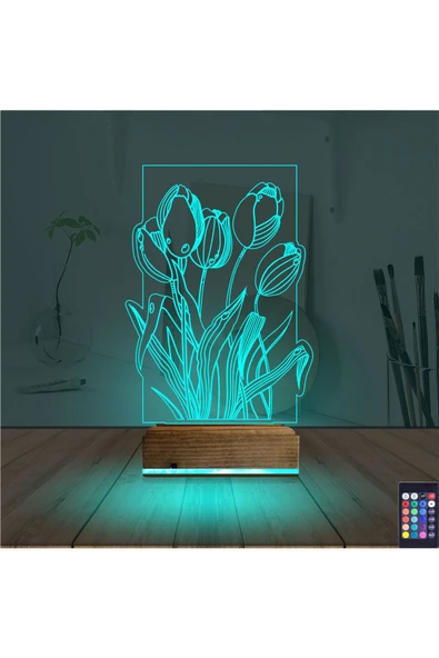 Kirppi 3d Lamba Lale Çiçek Masa Gece Lambası - 3