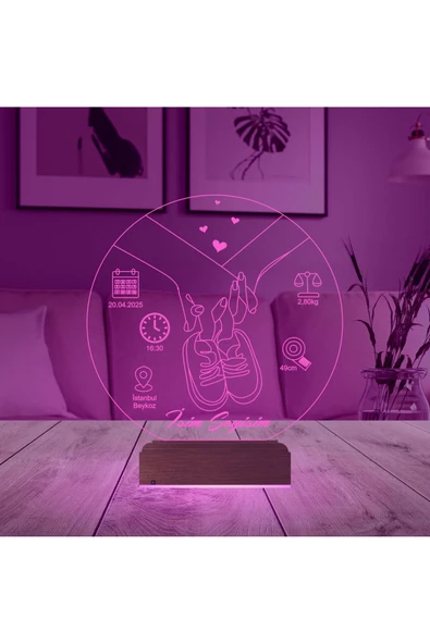 Kirppi 3d Lamba Yeni Doğan Bebek Hediye V1 Kişiye Özel Masa Gece Lambası - 5