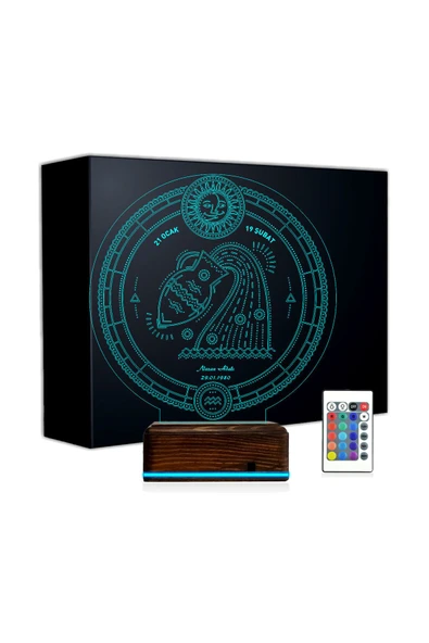 Kirppi 3d Lamba Astroloji Kova Burcu Kişiye Özel Masa Gece Lambası - 1